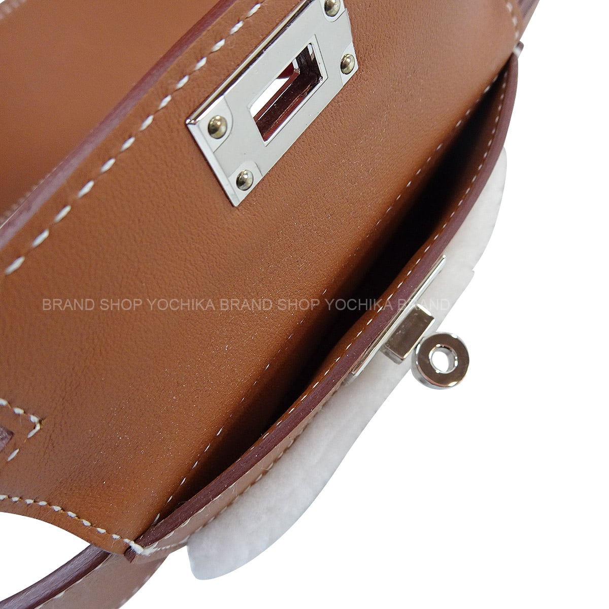 HERMES shoulder strap Bandouliere Kelly Pocket PLUSH Teddy 50mm/85cm Gold/Ecru Veau Swift/Mouton Silver HW Stamp B[EXCELLENT][Authentic]