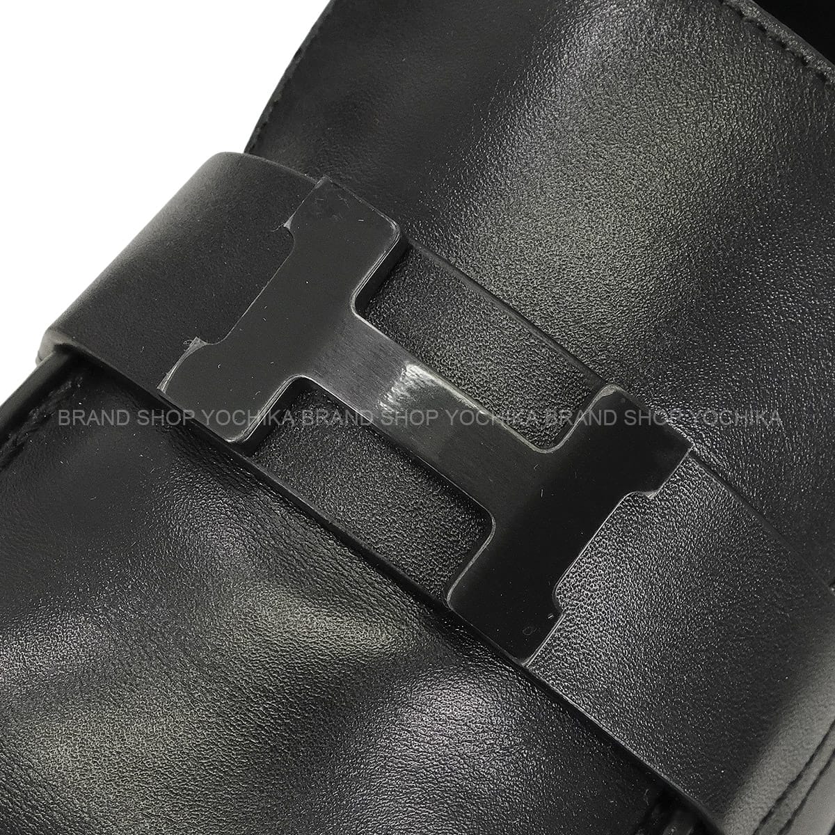 [Pre-loved] HERMES Moccasins Louvre Noir (Black) Calf #38.5 Black HW[LIKE NEW][Authentic]