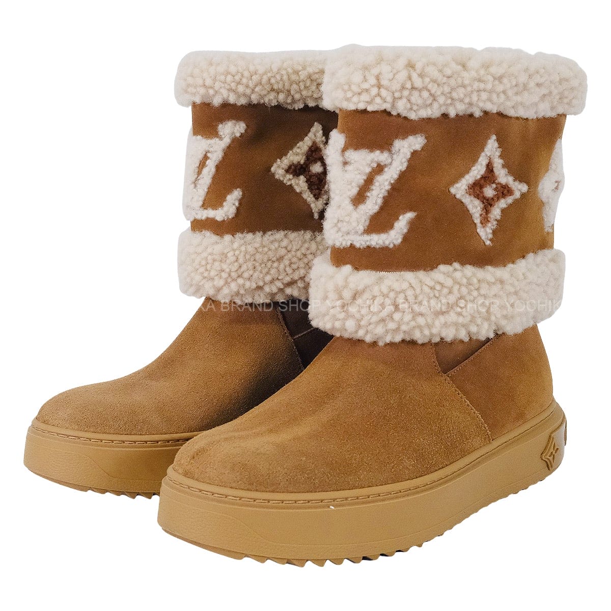 [Pre-loved] LOUIS VUITTON boots Ankle boots Snowdrop Line Brown Suede cal 37[USED A][Authentic]