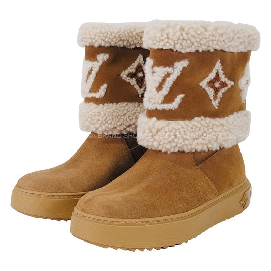 [Pre-loved] LOUIS VUITTON boots Ankle boots Snowdrop Line Brown Suede cal 37[USED A][Authentic]