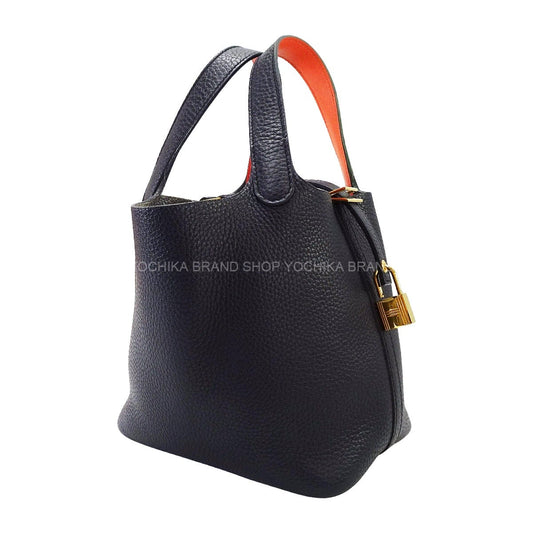 [Pre-loved] HERMES Handbag Picotin Lock 18 PM Eclat Blue Indigo/Orange Poppy Taurillon Clemence/Veau Swift Gold HW Stamp X[USED SA][Authentic]