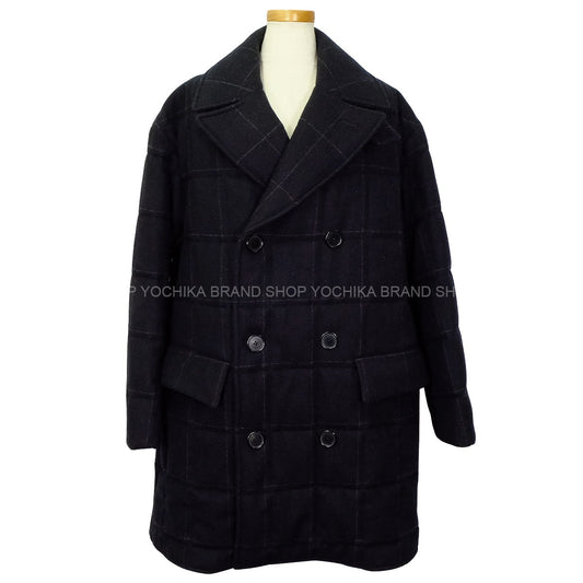 [Pre-loved] 2023AW HERMES Men's Double Button Kilting Check Padded coat Noir (Black) Wool/Cashmere #46 PT9610[LIKE NEW][Authentic]