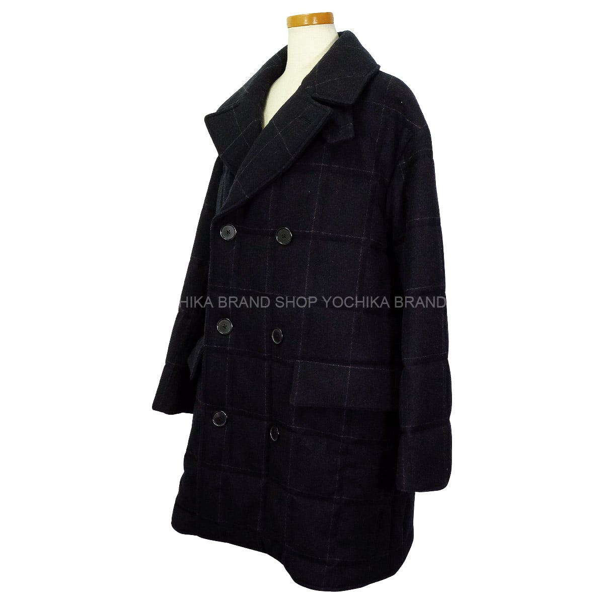 [Pre-loved] 2023AW HERMES Men's Double Button Kilting Check Padded coat Noir (Black) Wool/Cashmere #46 PT9610[LIKE NEW][Authentic]