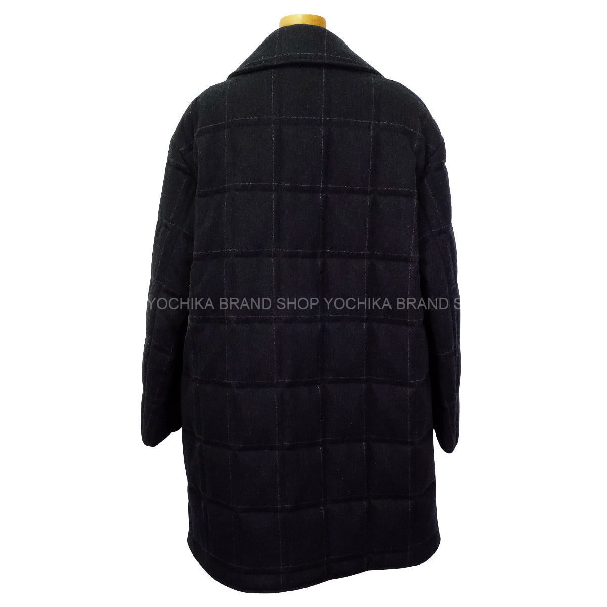 [Pre-loved] 2023AW HERMES Men's Double Button Kilting Check Padded coat Noir (Black) Wool/Cashmere #46 PT9610[LIKE NEW][Authentic]