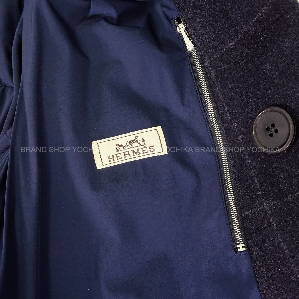 [Pre-loved] 2023AW HERMES Men's Double Button Kilting Check Padded coat Noir (Black) Wool/Cashmere #46 PT9610[LIKE NEW][Authentic]