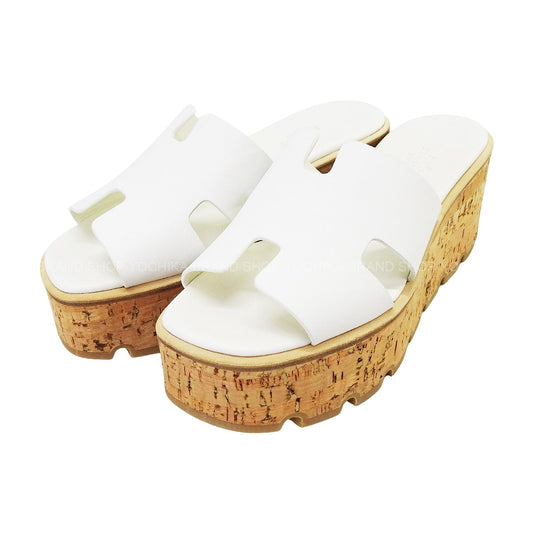HERMES sandals EZE 30 Blanc (White) Calf/Cork #35[EXCELLENT][Authentic]