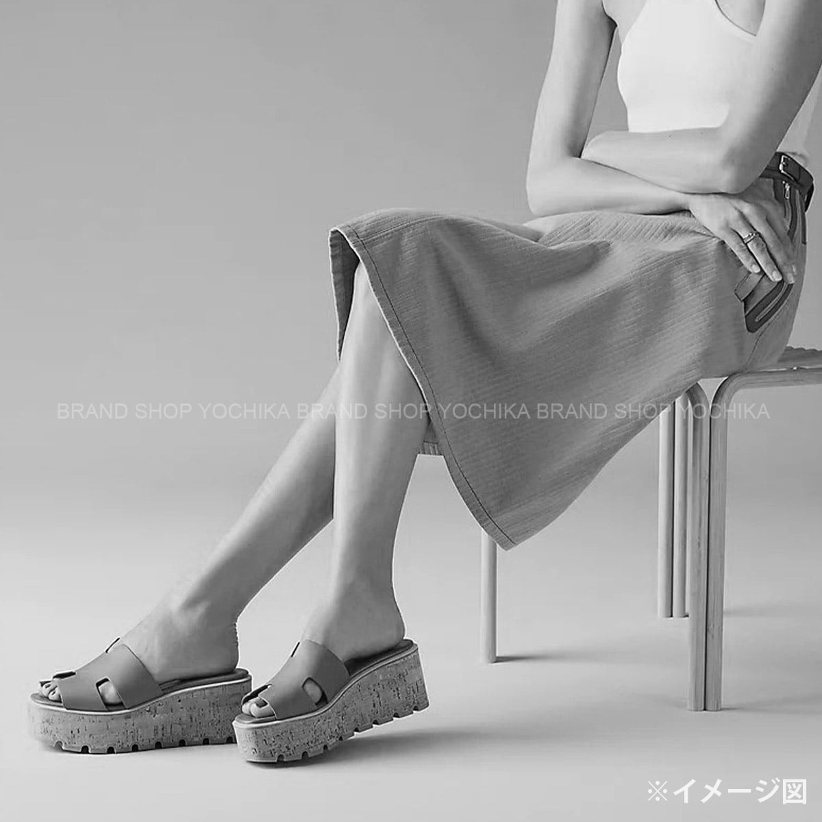 HERMES sandals EZE 30 Blanc (White) Calf/Cork #35[EXCELLENT][Authentic]