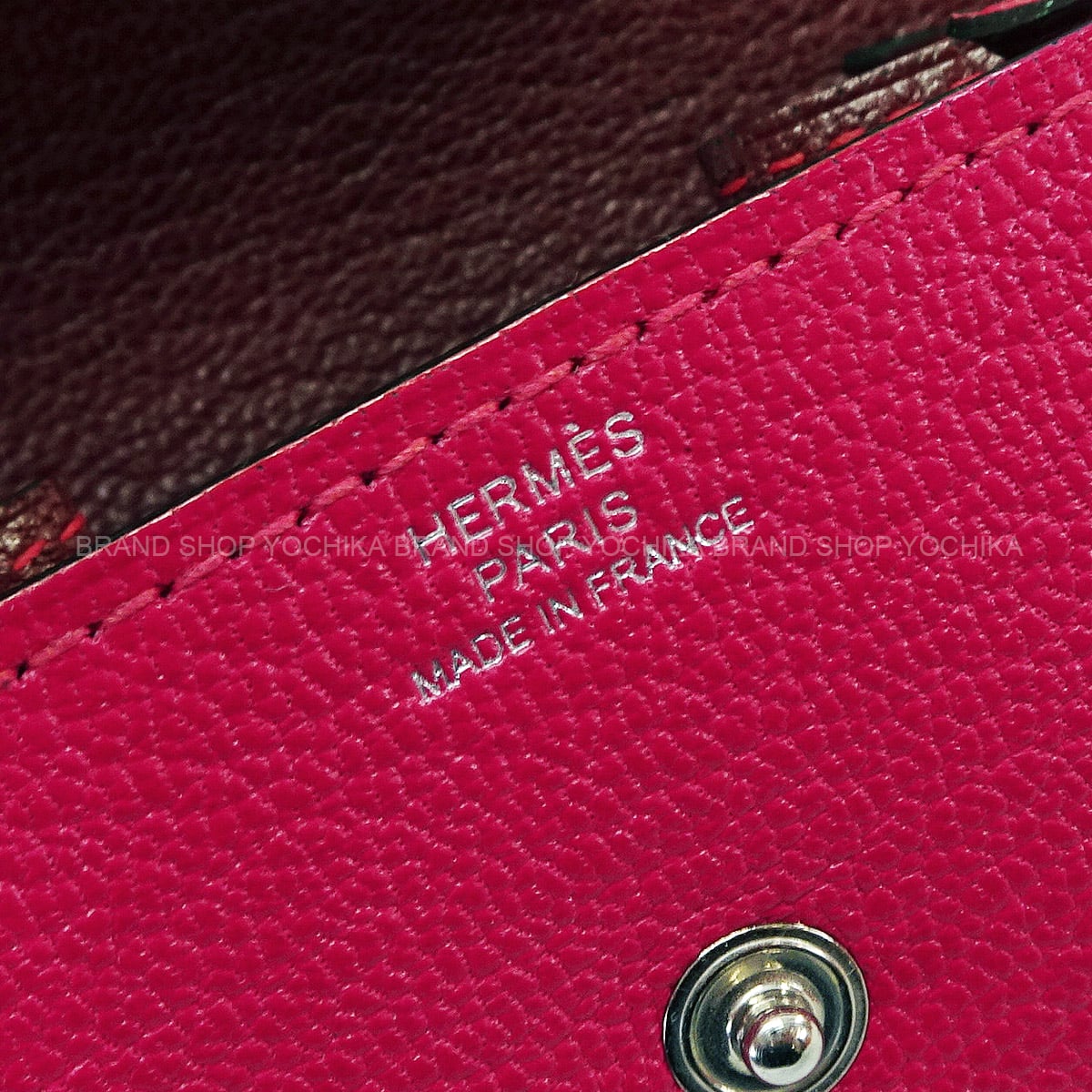 HERMES change purse PORTE MONNAIE LE 24 Verso Rose Extreme/Rouge H Chevre Mysore Silver HW Stamp Y[EXCELLENT][Authentic]