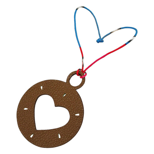 HERMES bag charm Petit H Circle In Heart Alezan/Bambou Veau Togo/Veau Epsom[EXCELLENT][Authentic]