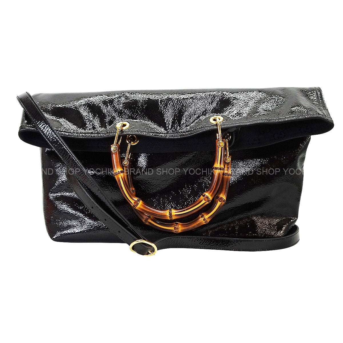 2025AW GUCCI tote bag Bamboo Reversible Large Noir (Black) Patent Enamel Leather Patent leather Gold HW 846602[EXCELLENT][Authentic]