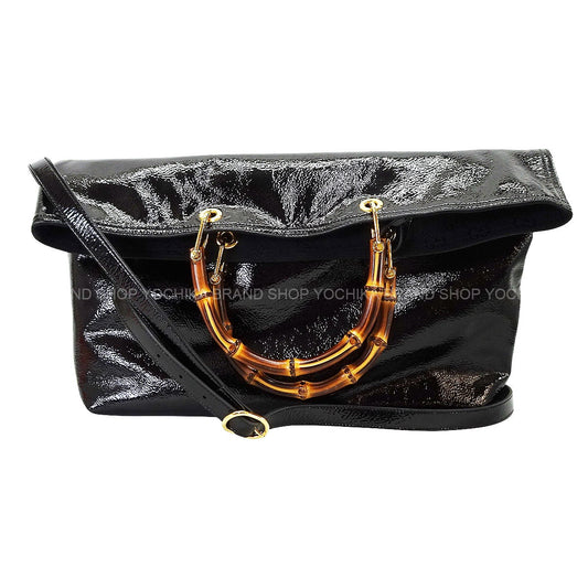 2025AW GUCCI tote bag Bamboo Reversible Large Noir (Black) Patent Enamel Leather Patent leather Gold HW 846602[EXCELLENT][Authentic]