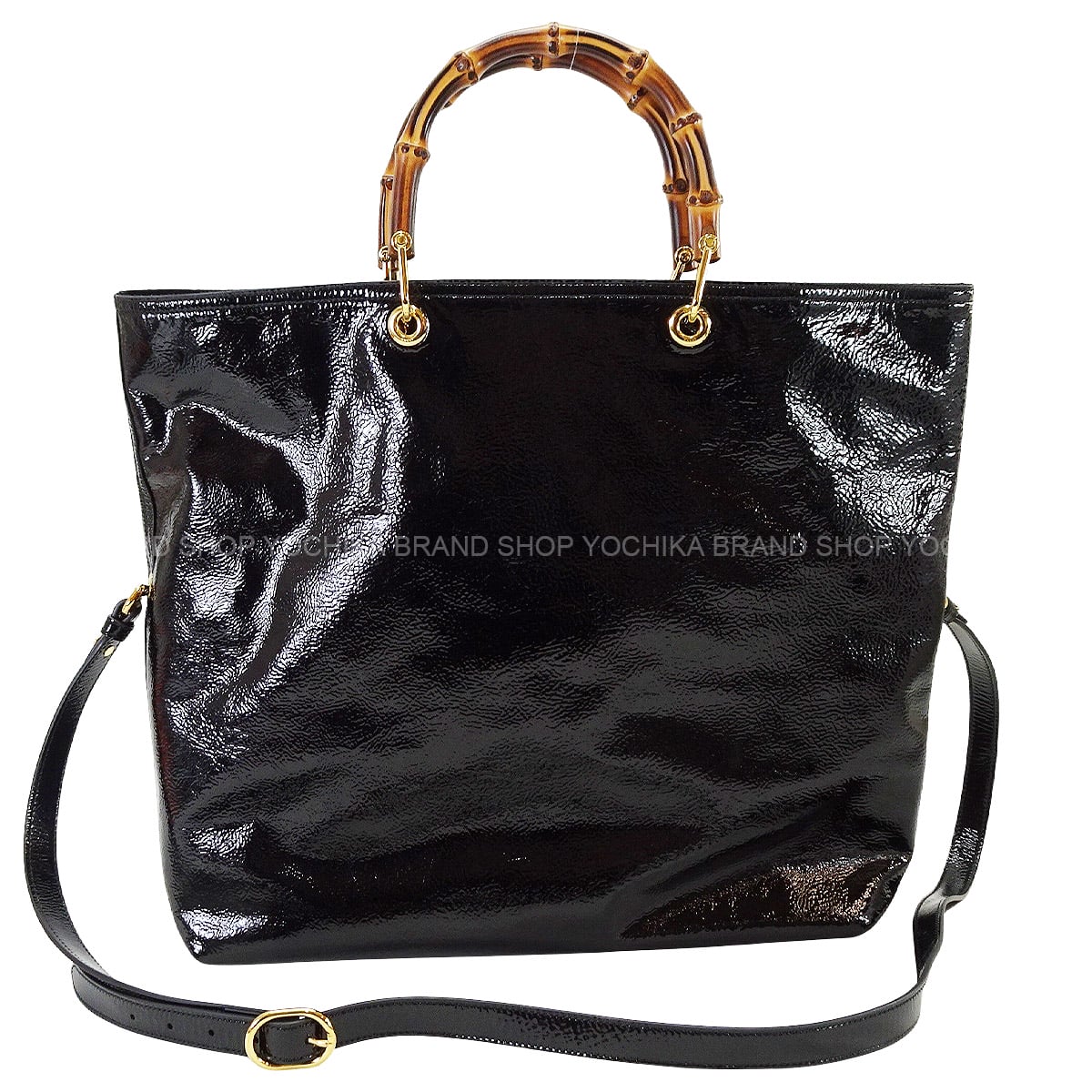 2025AW GUCCI tote bag Bamboo Reversible Large Noir (Black) Patent Enamel Leather Patent leather Gold HW 846602[EXCELLENT][Authentic]