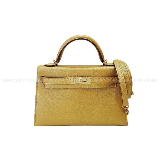 HERMES Shoulder bag Kelly mini 2 Kelly20 New Dore (Metallic Gold) Chevre Chamkila Champagne Gold HW Stamp K[BRAND NEW][Authentic]