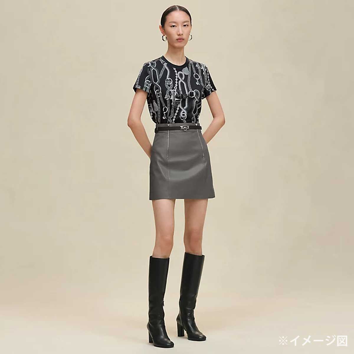 2025AW HERMES Short sleeve t shirt Ledies Palefroi Remix PrintGris Charbon Cotton100% #38[BRAND NEW][Authentic]