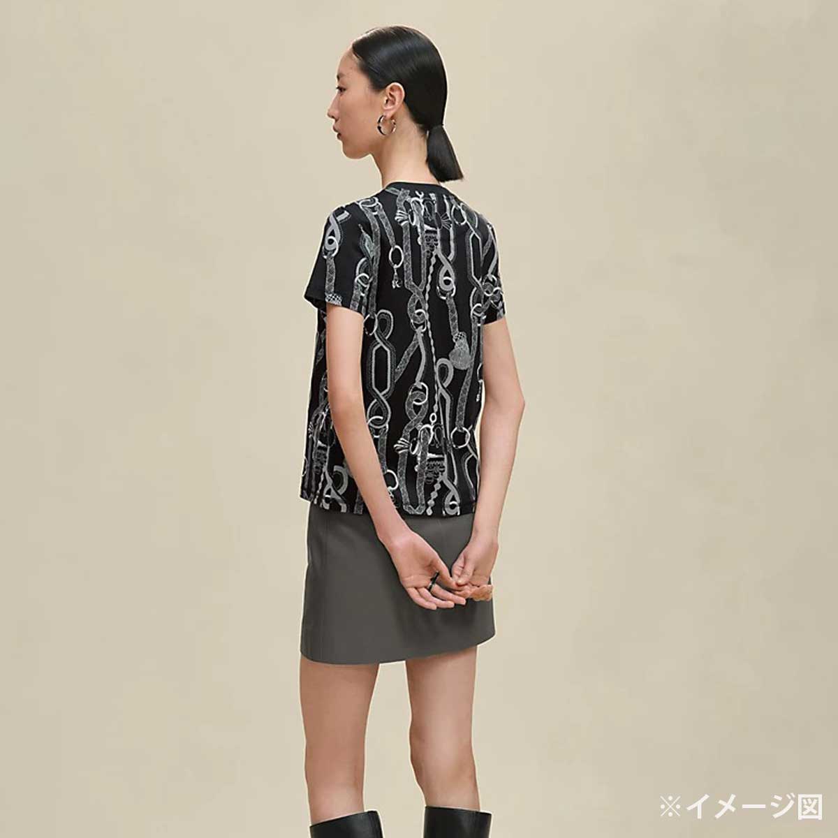 2025AW HERMES Short sleeve t shirt Ledies Palefroi Remix PrintGris Charbon Cotton100% #38[BRAND NEW][Authentic]