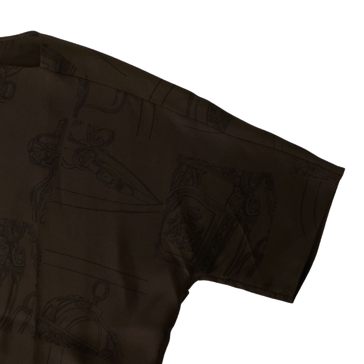 HERMES dress Ledies Long Short sleeve with Belt En Desordre FinesseMarron Ebene Silk100% #36[EXCELLENT][Authentic]