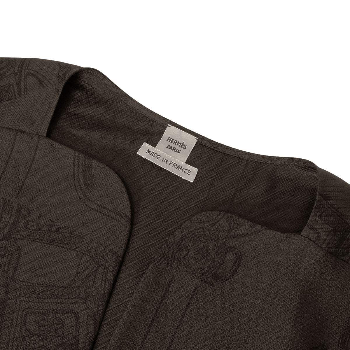 HERMES dress Ledies Long Short sleeve with Belt En Desordre FinesseMarron Ebene Silk100% #36[EXCELLENT][Authentic]