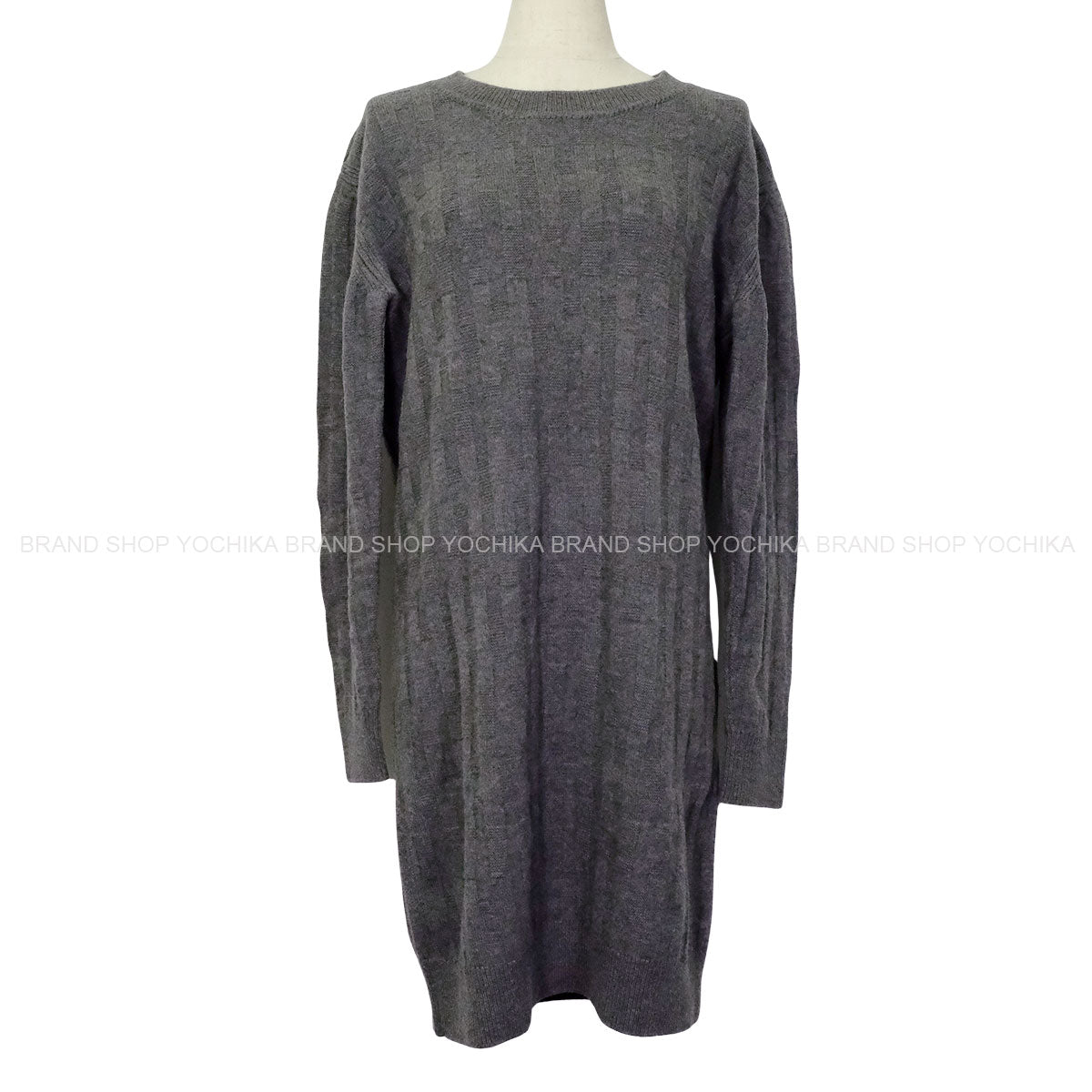 [Pre-loved] 2022AW HERMES dress Ladies Knit One-piece H-logo Grey Wool100% #36[LIKE NEW][Authentic]
