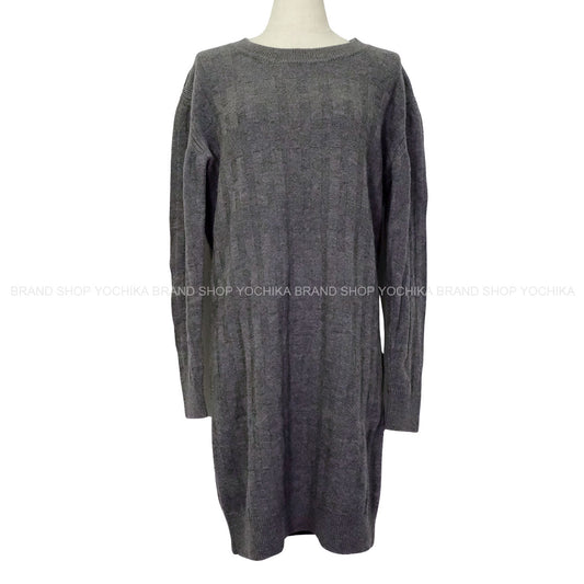 [Pre-loved] 2022AW HERMES dress Ladies Knit One-piece H-logo Grey Wool100% #36[LIKE NEW][Authentic]