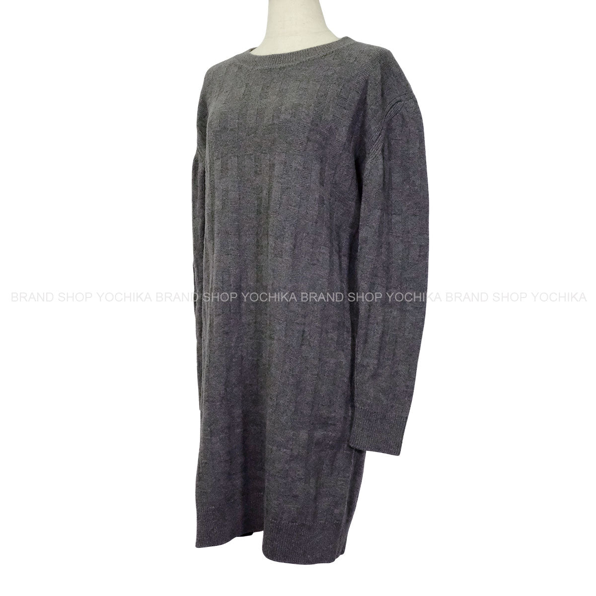 [Pre-loved] 2022AW HERMES dress Ladies Knit One-piece H-logo Grey Wool100% #36[LIKE NEW][Authentic]