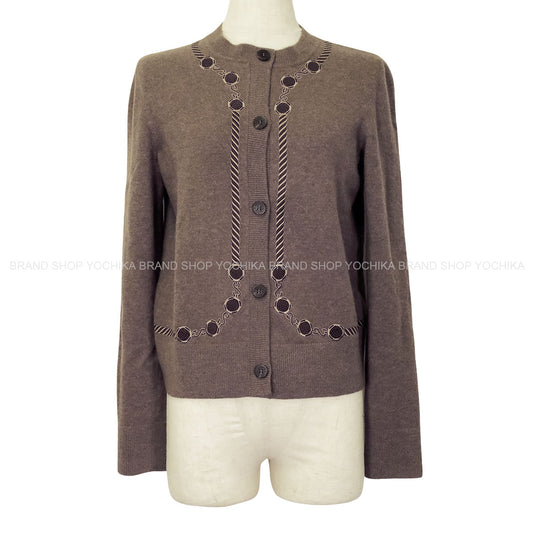 2023AW HERMES Cardigan Ledies Les Tambours embroidered rib EtoupeGris Wool/Nylon/Polyurethane #36[EXCELLENT][Authentic]
