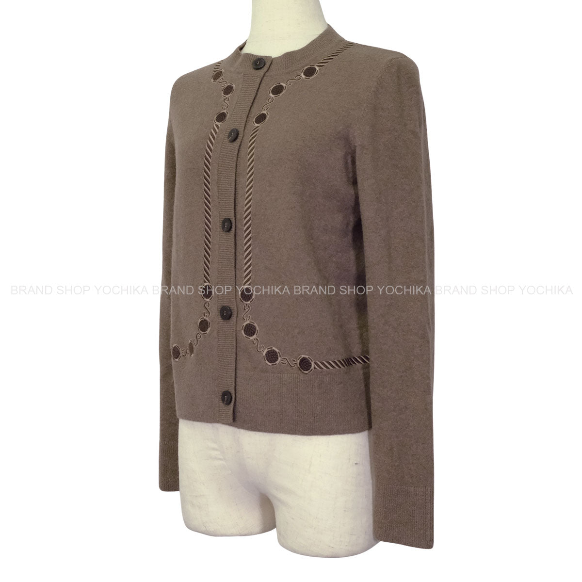 2023AW HERMES Cardigan Ledies Les Tambours embroidered rib EtoupeGris Wool/Nylon/Polyurethane #36[EXCELLENT][Authentic]