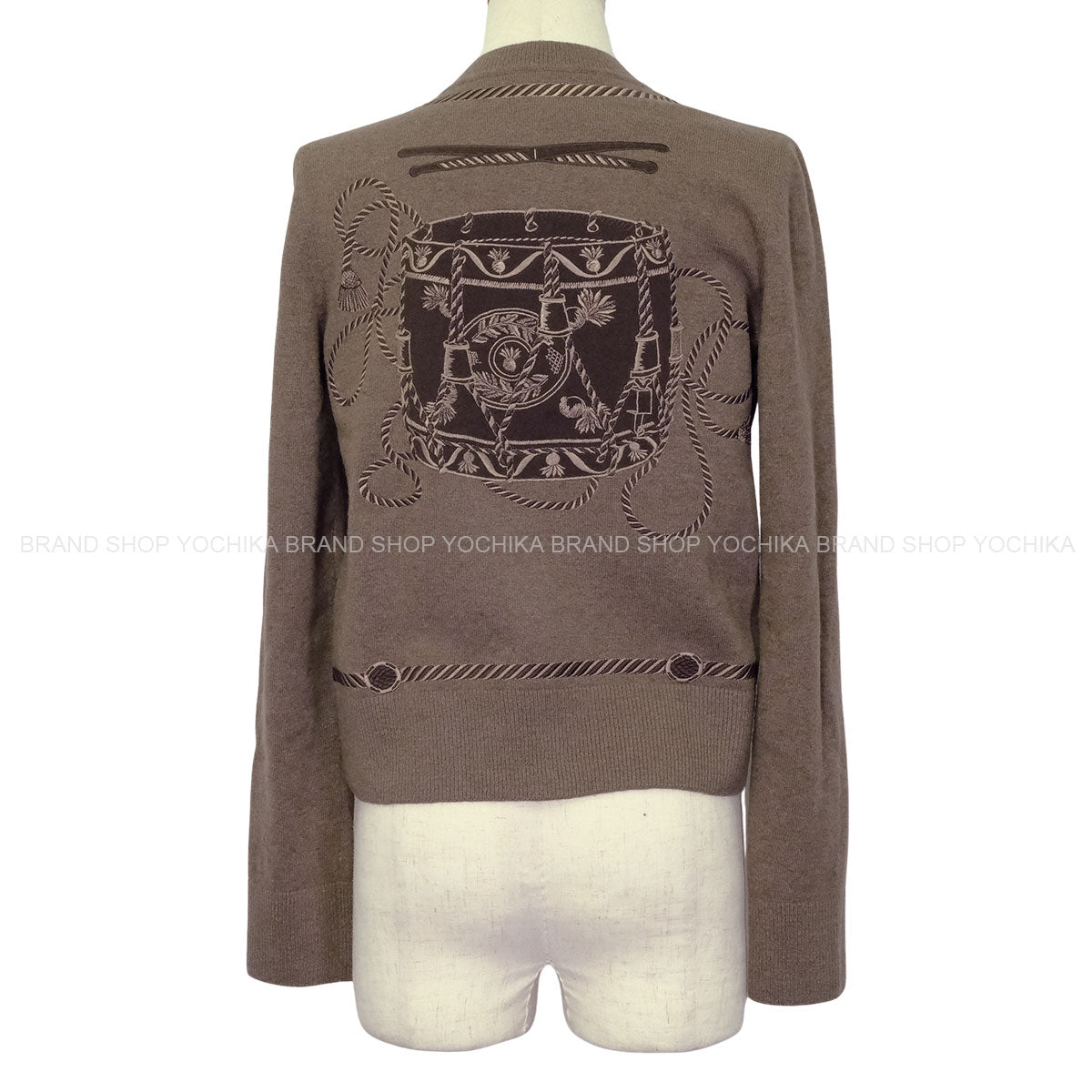 2023AW HERMES Cardigan Ledies Les Tambours embroidered rib EtoupeGris Wool/Nylon/Polyurethane #36[EXCELLENT][Authentic]