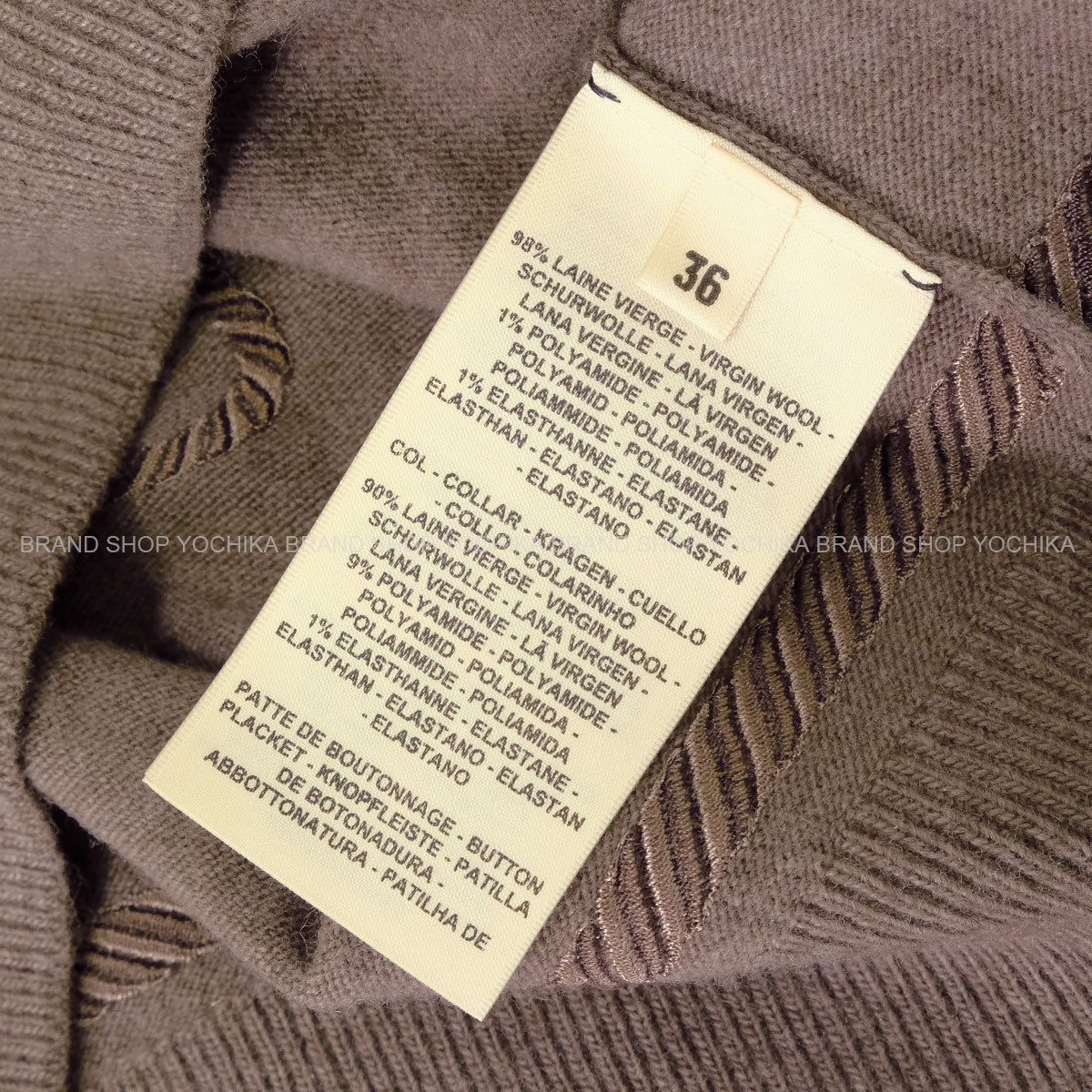 2023AW HERMES Cardigan Ledies Les Tambours embroidered rib EtoupeGris Wool/Nylon/Polyurethane #36[EXCELLENT][Authentic]