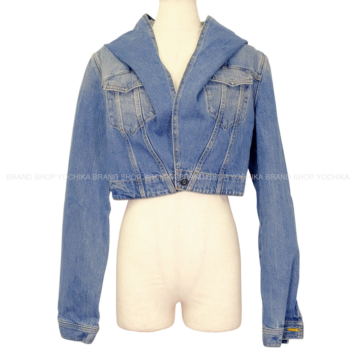 ALAIA Denim jacket with Hood Short Blue Cotton #40 AA9V03064T536[BRAND NEW][Authentic]