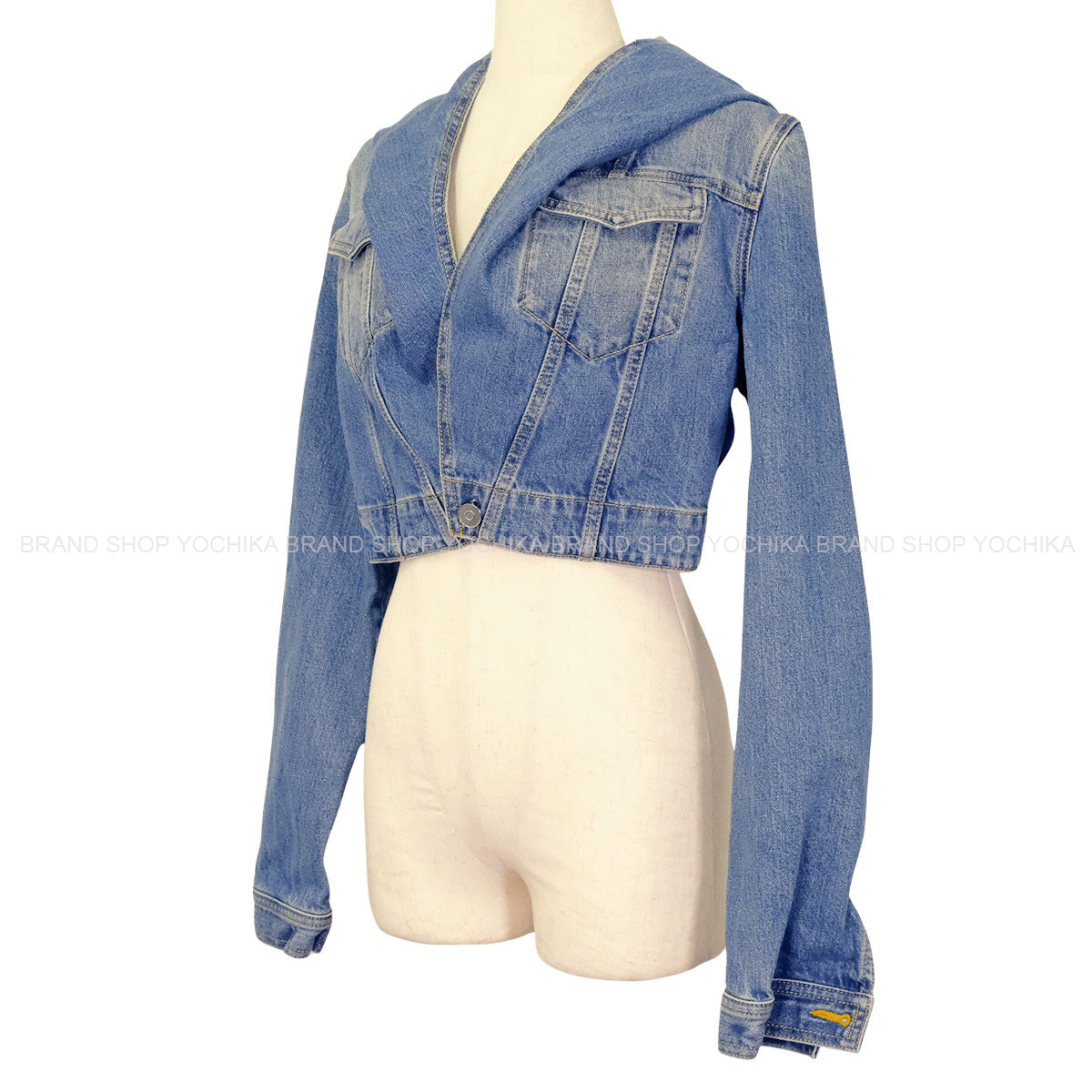 ALAIA Denim jacket with Hood Short Blue Cotton #40 AA9V03064T536[BRAND NEW][Authentic]