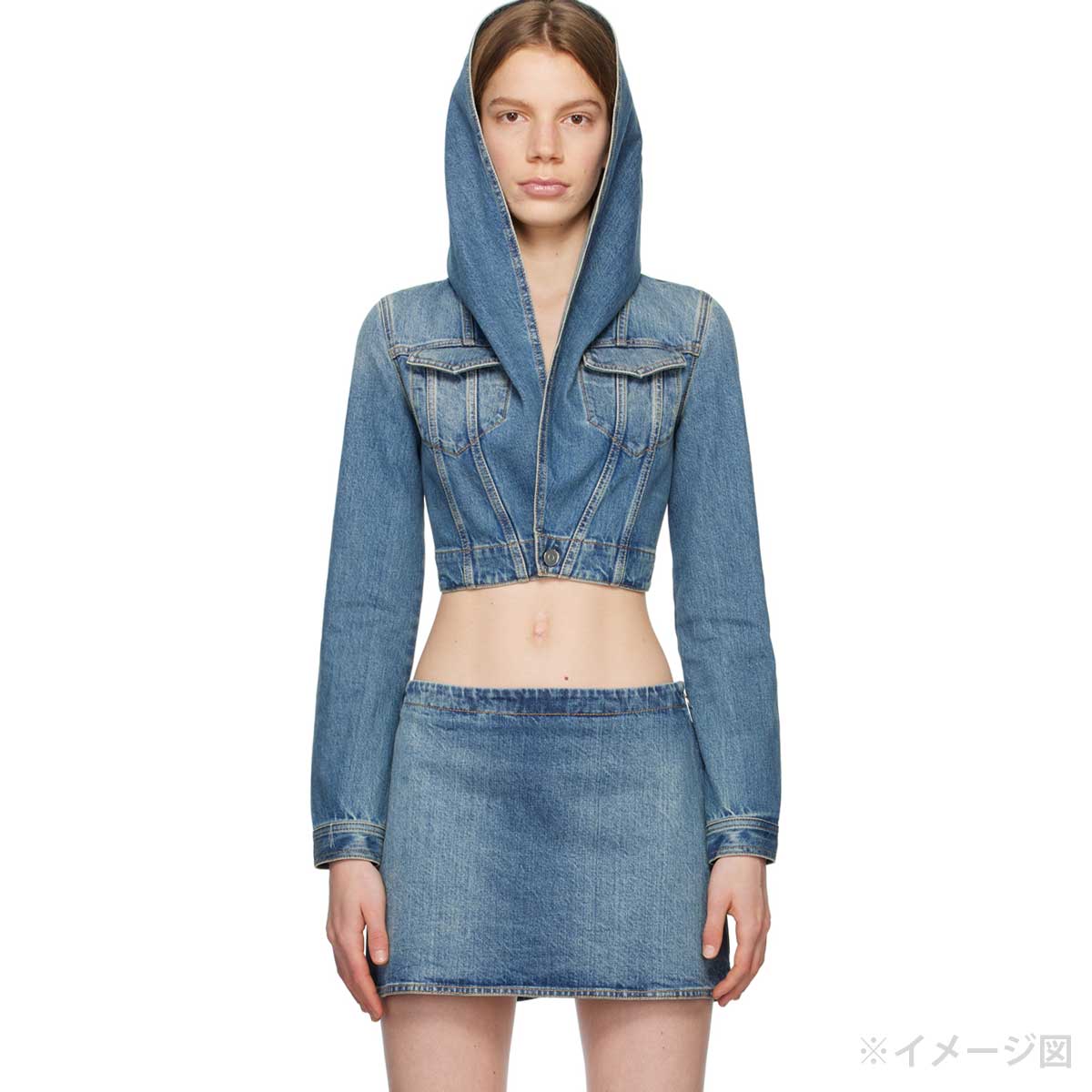 ALAIA Denim jacket with Hood Short Blue Cotton #40 AA9V03064T536[BRAND NEW][Authentic]