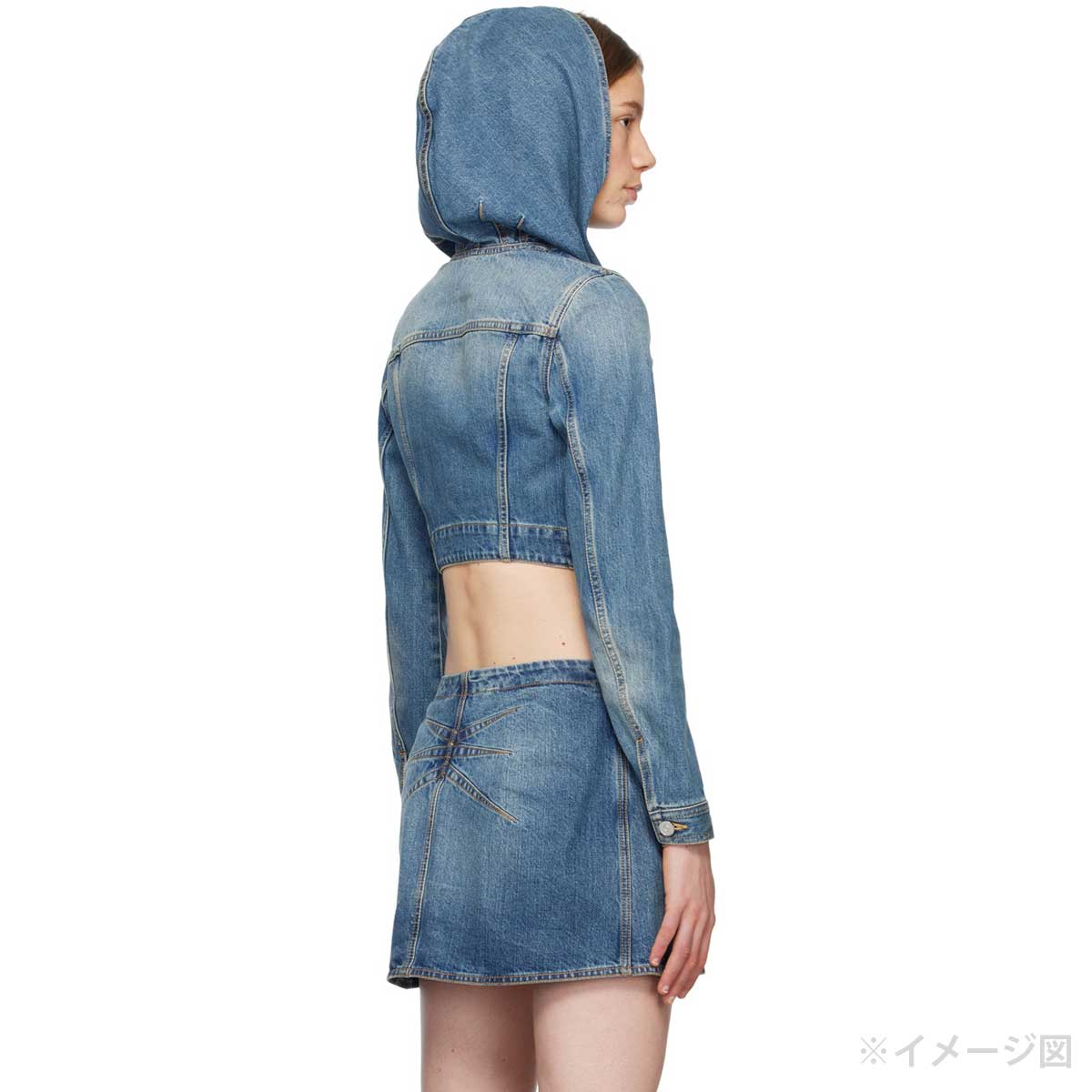 ALAIA Denim jacket with Hood Short Blue Cotton #40 AA9V03064T536[BRAND NEW][Authentic]