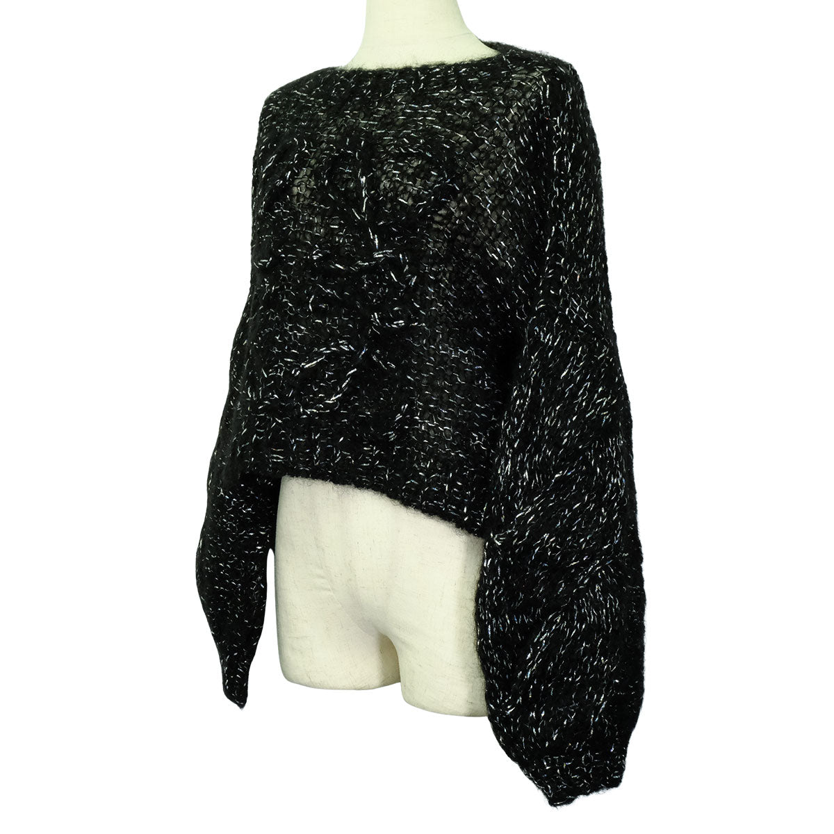 [Pre-loved] LOEWE Knit Long sleeve Glitter Anagram Puff Sleeve Noir (Black) Mohair/Polyamide/Polyester #XS S359Y14KDS[LIKE NEW][Authentic]