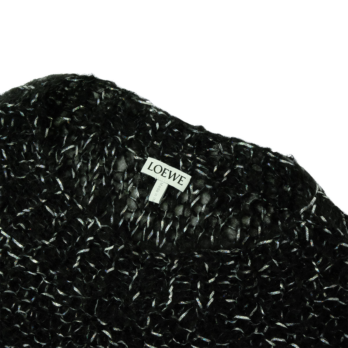 [Pre-loved] LOEWE Knit Long sleeve Glitter Anagram Puff Sleeve Noir (Black) Mohair/Polyamide/Polyester #XS S359Y14KDS[LIKE NEW][Authentic]
