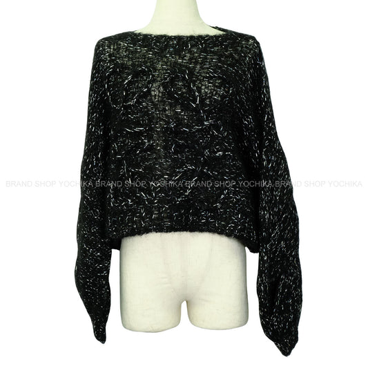 [Pre-loved] LOEWE Knit Long sleeve Glitter Anagram Puff Sleeve Noir (Black) Mohair/Polyamide/Polyester #XS S359Y14KDS[LIKE NEW][Authentic]