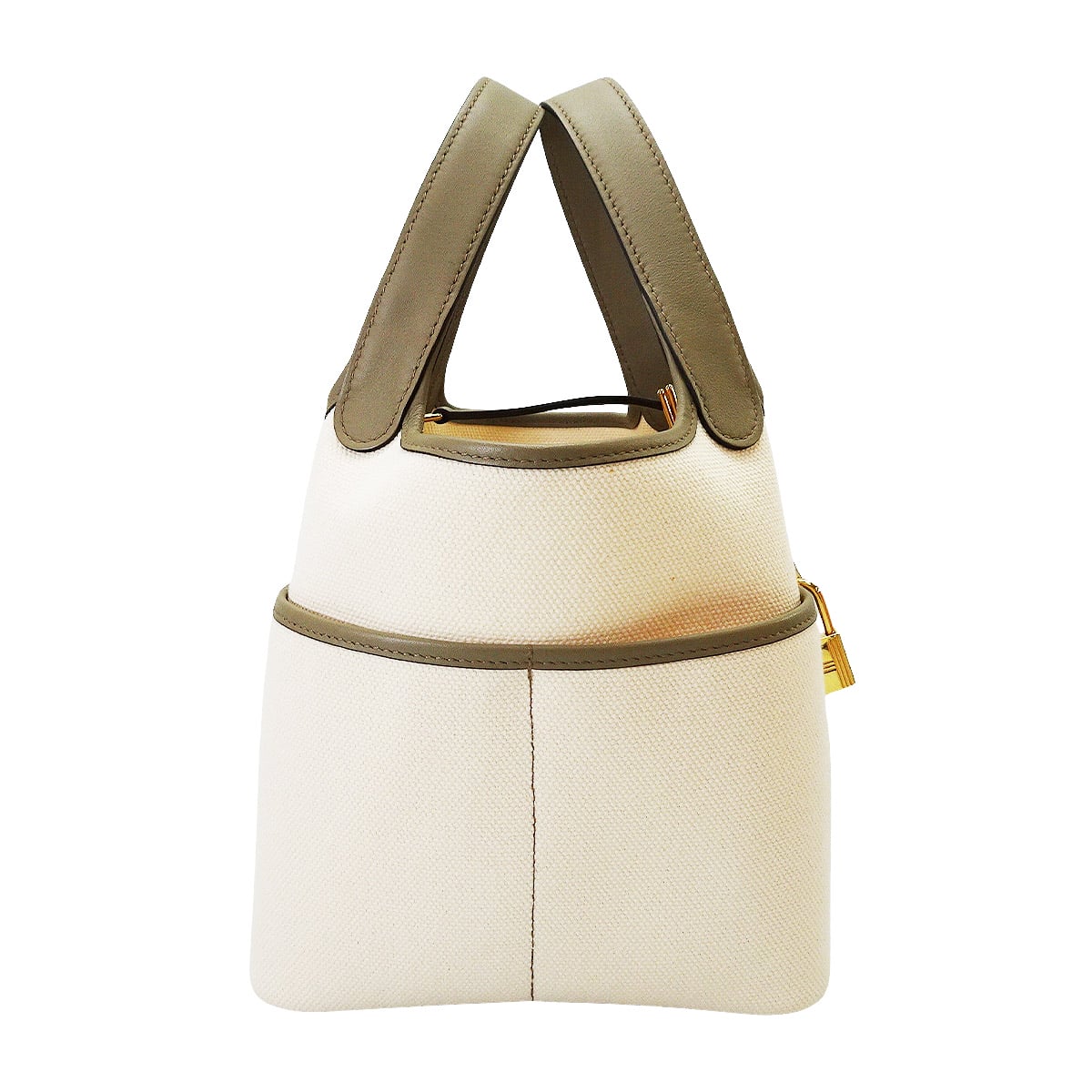 [Pre-loved] HERMES Handbag Picotin Lock 18 PM Cargo Pockets Beige Marfa/Nata Toile Goeland/Veau Swift Gold HW Stamp B[LIKE NEW][Authentic]