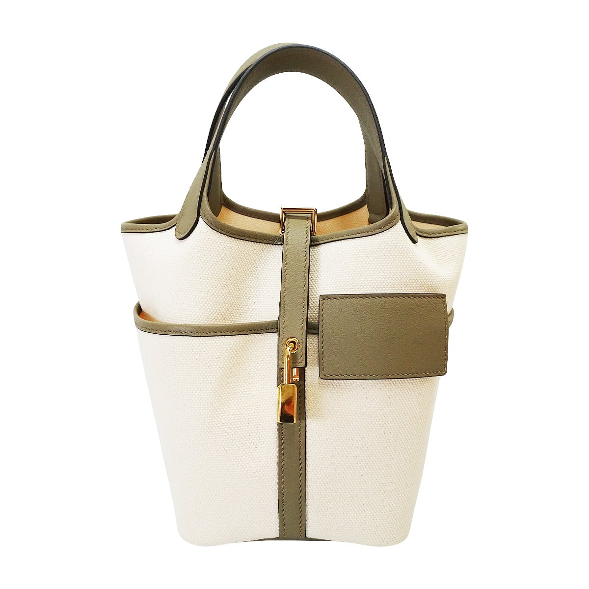 [Pre-loved] HERMES Handbag Picotin Lock 18 PM Cargo Pockets Beige Marfa/Nata Toile Goeland/Veau Swift Gold HW Stamp B[LIKE NEW][Authentic]