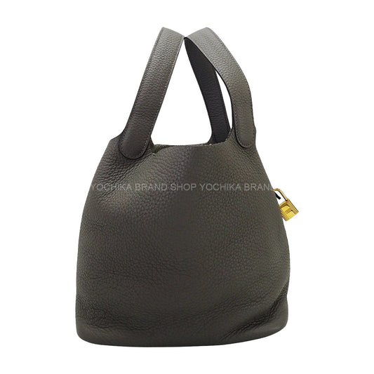 [Pre-loved] HERMES Handbag Picotin Lock 22 MM Gris Meyer Taurillon Clemence Gold HW Stamp U[LIKE NEW][Authentic]