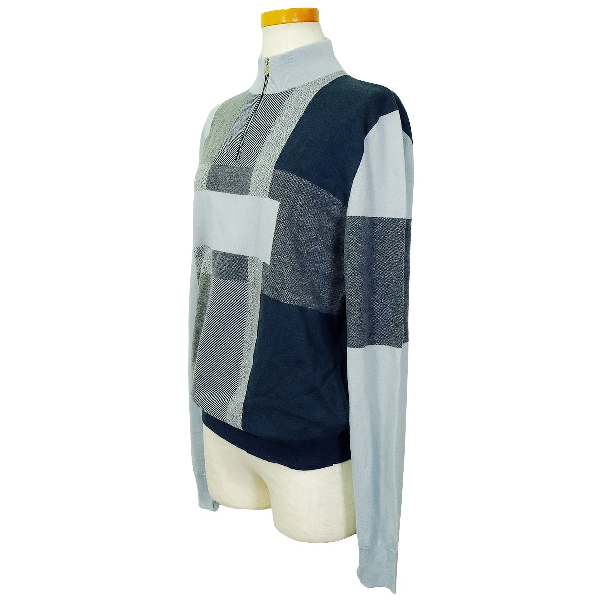 HERMES Knit Calques en Mouvement Zip Blue/Grey/Navy Cashmere #S Silver HW[EXCELLENT][Authentic]
