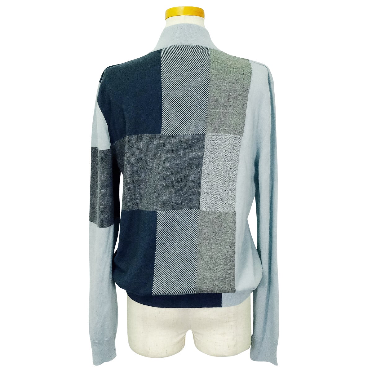 HERMES Knit Calques en Mouvement Zip Blue/Grey/Navy Cashmere #S Silver HW[EXCELLENT][Authentic]