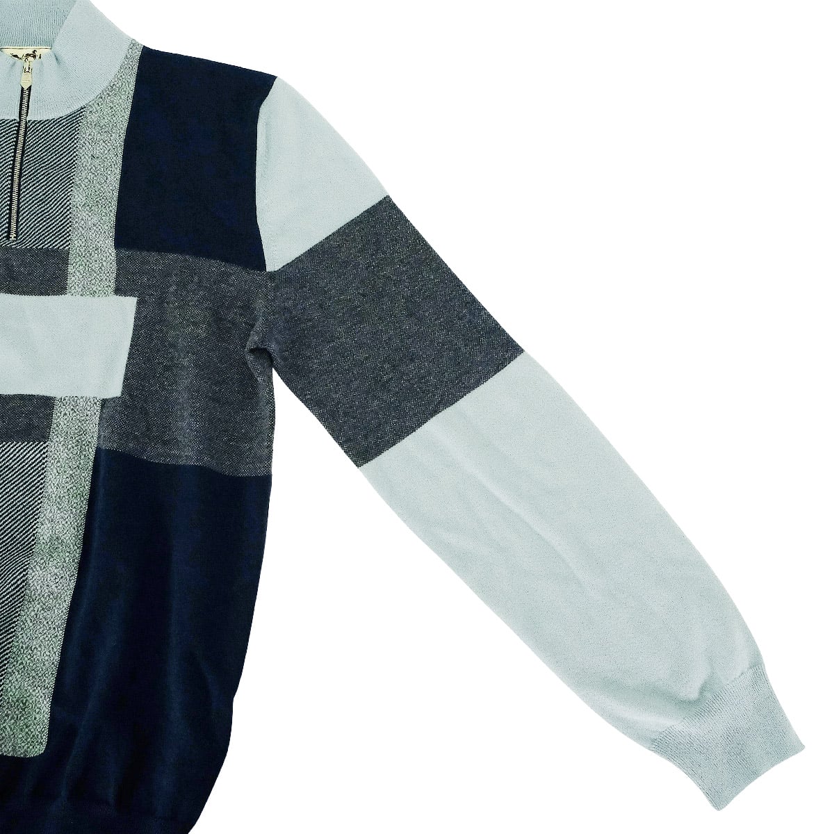 HERMES Knit Calques en Mouvement Zip Blue/Grey/Navy Cashmere #S Silver HW[EXCELLENT][Authentic]