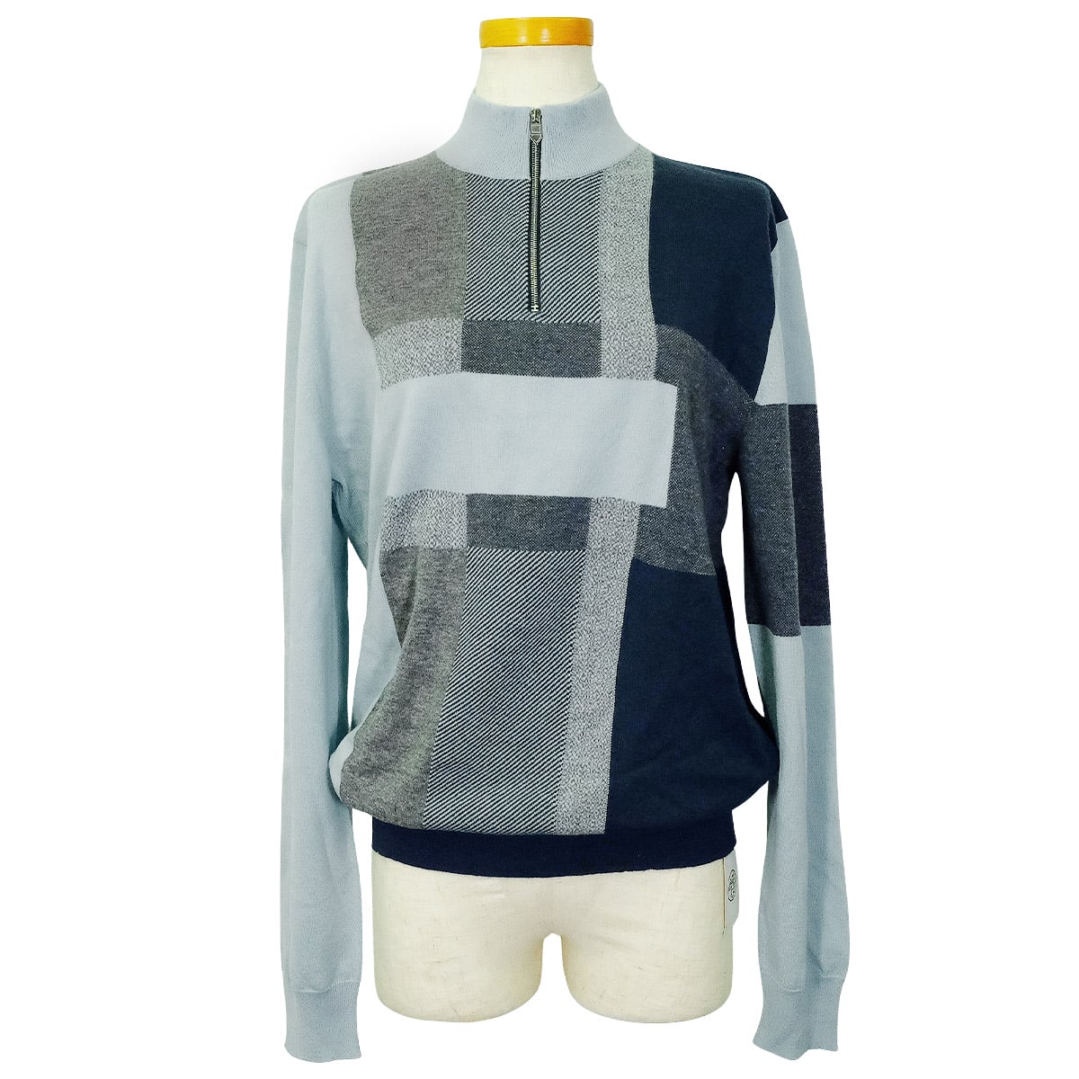 HERMES Knit Calques en Mouvement Zip Blue/Grey/Navy Cashmere #S Silver HW[EXCELLENT][Authentic]
