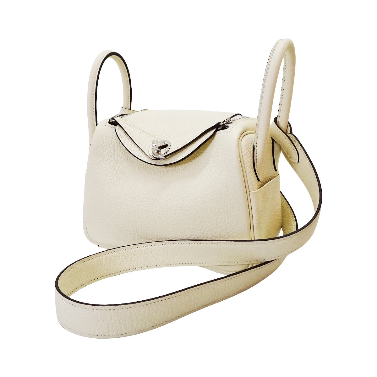 HERMES Shoulder bag Lindy mini II 20 Cream Taurillon Clemence Silver HW Stamp K[BRAND NEW][Authentic]