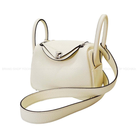 HERMES Shoulder bag Lindy mini 20 Cream Taurillon Clemence Silver HW Stamp K[BRAND NEW][Authentic]