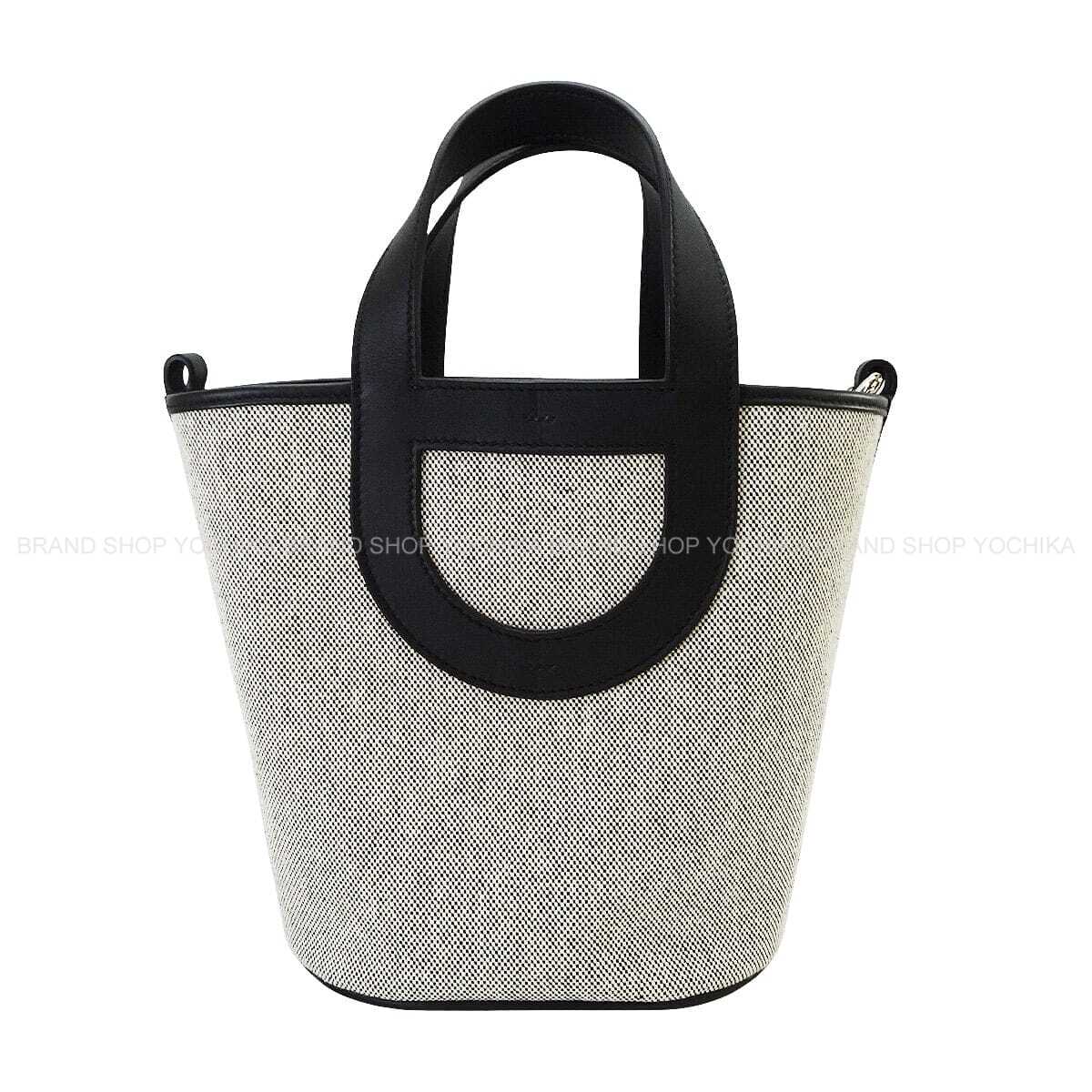 HERMES Handbag In the Loop 18 Noir (Black)/Ecru Toile H/Veau Swift Silver HW Stamp W[EXCELLENT][Authentic]