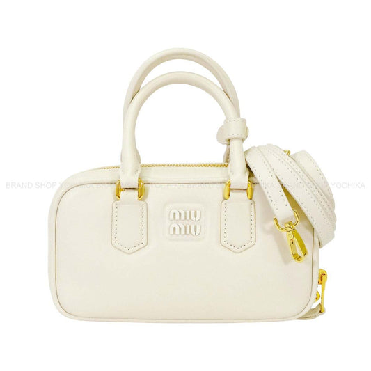 [Pre-loved] Miu Miu Handbag Arcadie Mini #TUChalk white Leather Gold HW 5BP088_ACR3_F0K74[LIKE NEW][Authentic]