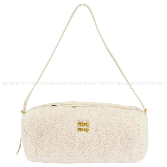 Miu Miu Handbag Mouton #TU Ivory Sheep fur/Lamb leather Gold HW 5NE851_AF7T_F0304[EXCELLENT][Authentic]