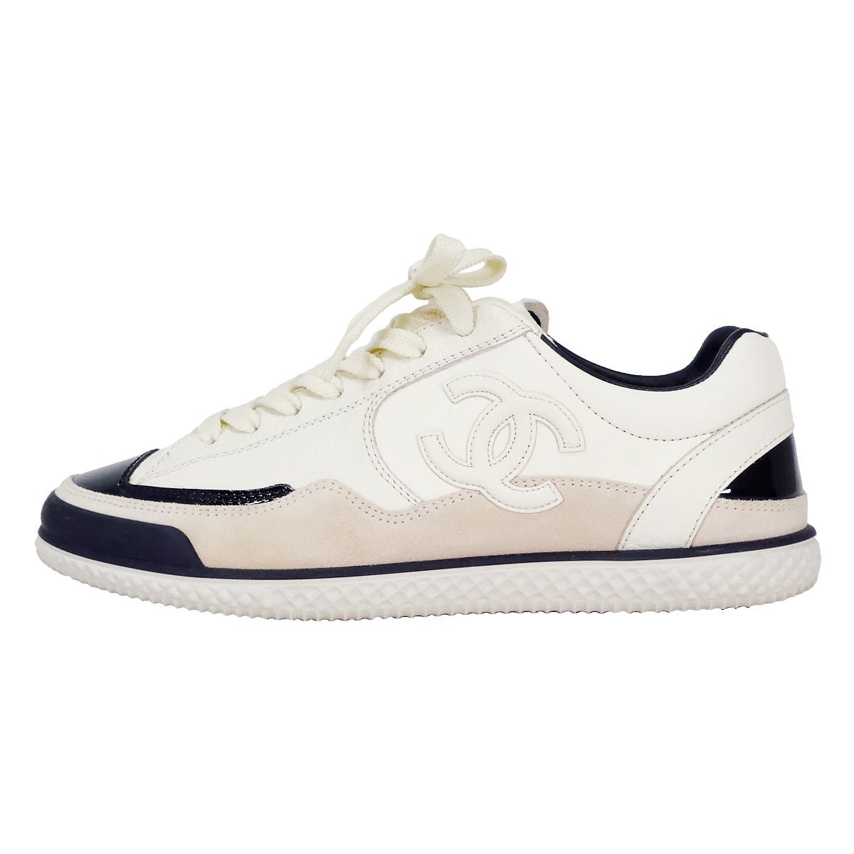 [Pre-loved] CHANEL sneakers Coco Mark Different material Blanc (White)/Noir (Black)/Beige Calfskin/Patent/Suede #37 G46873[LIKE NEW][Authentic]