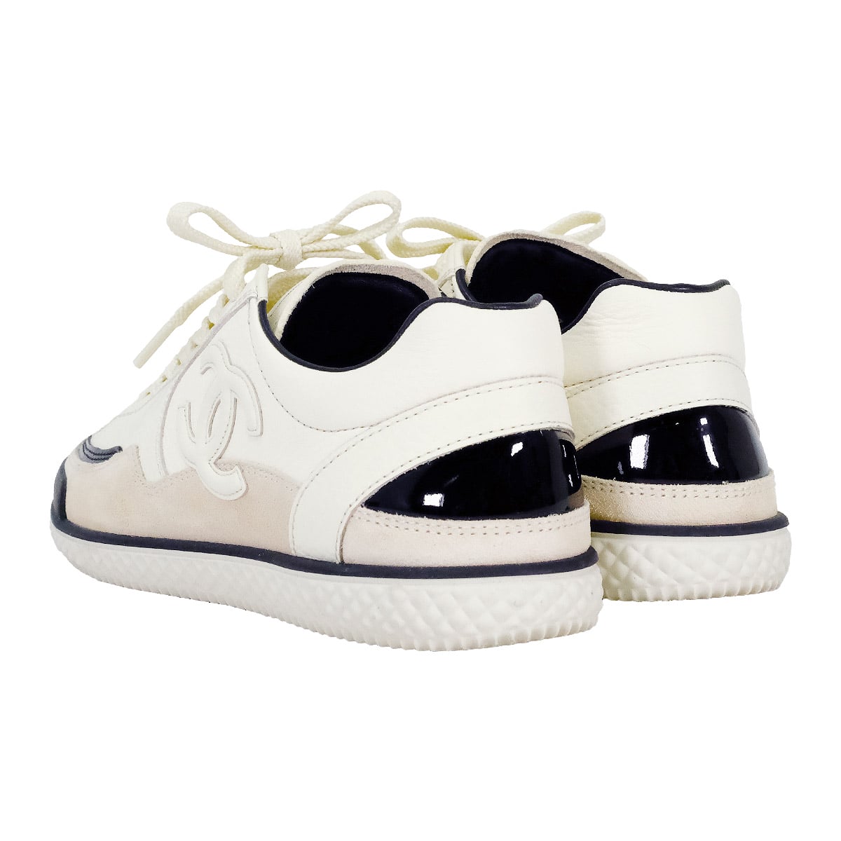 [Pre-loved] CHANEL sneakers Coco Mark Different material Blanc (White)/Noir (Black)/Beige Calfskin/Patent/Suede #37 G46873[LIKE NEW][Authentic]