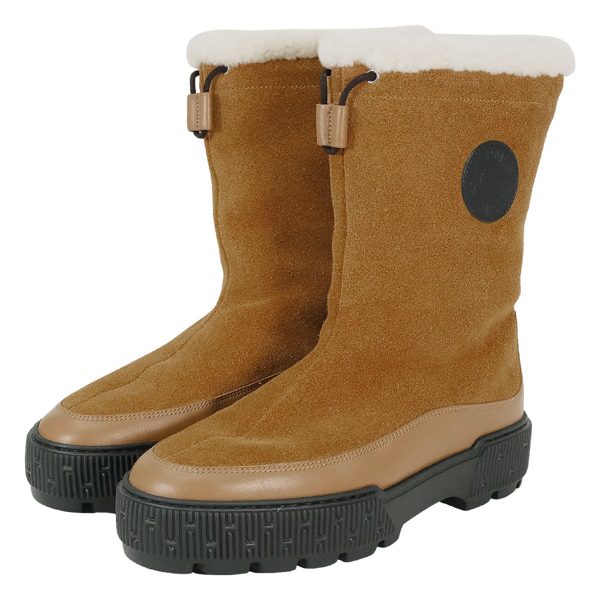 HERMES boots Ladies’ Journey Rubber Sole Brown Suede/Shearling 36[EXCELLENT][Authentic]